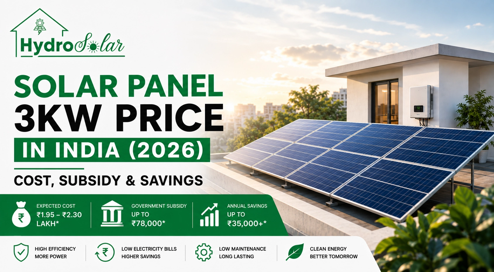 Solar Panel 3kW Price in India (2026) - Cost, Subsidy & Savings